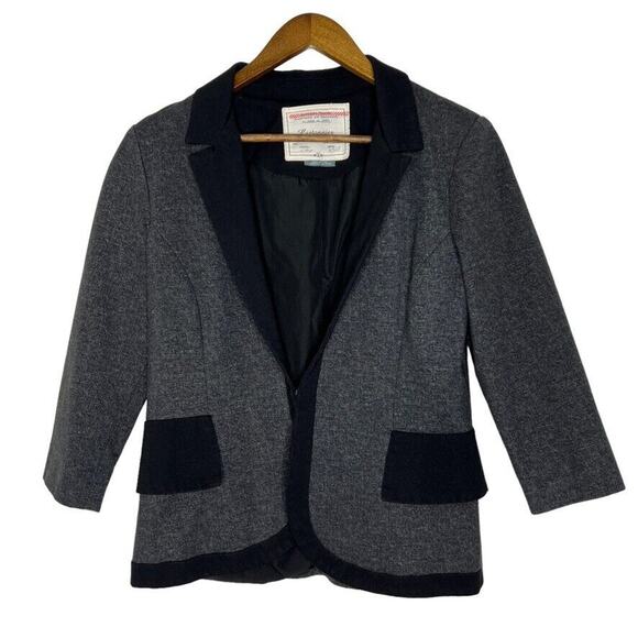 Cartonnier Gray Black Tuxedo Peplum Ruffle Long Sleeve Blazer Jacket Sz 10 Women - Picture 1 of 11